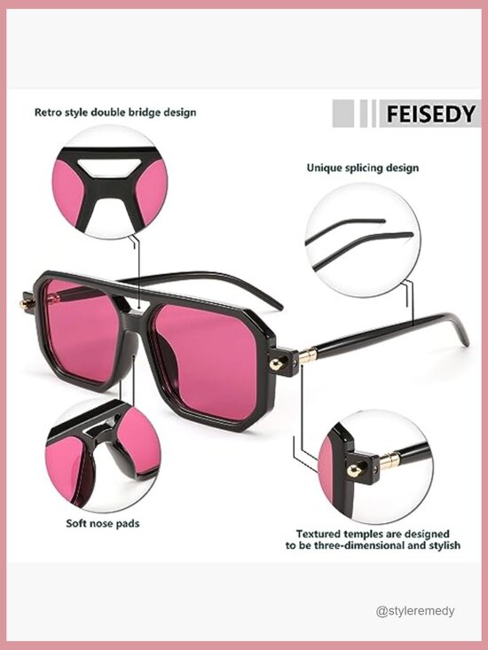 Vintage Square 70s Flat Aviator Sunglasses Retro Stylish Frame UV400 Protection main image 4